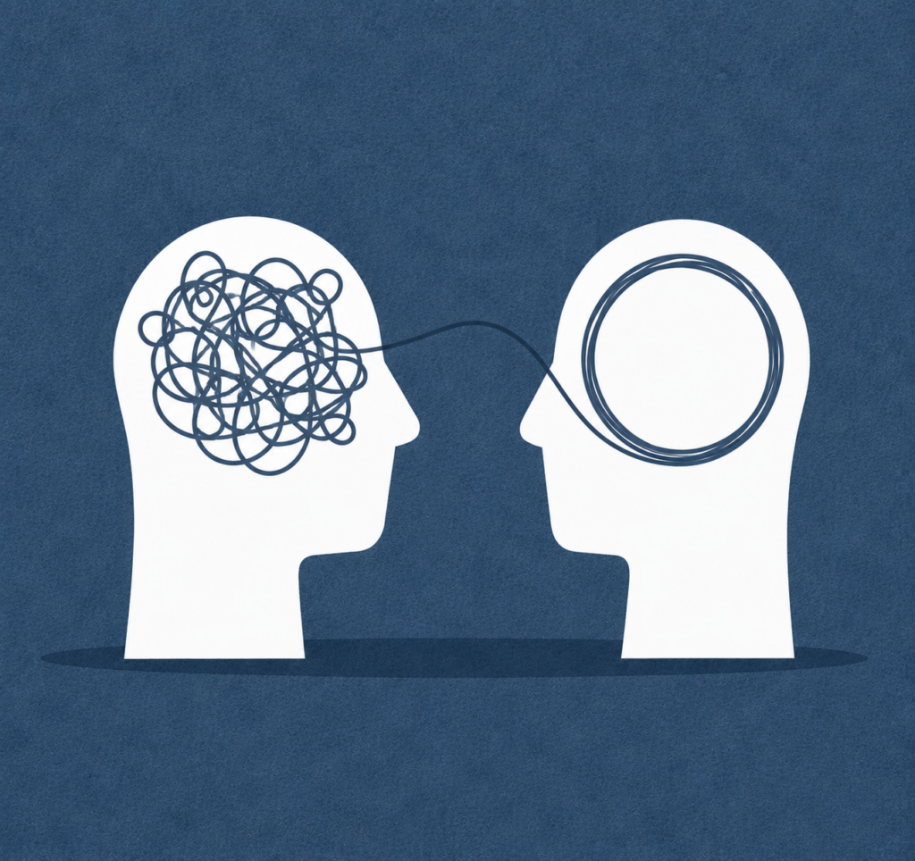 Illustratie waarin complexe informatie veranderd in heldere en begrijpelijke communicatie.